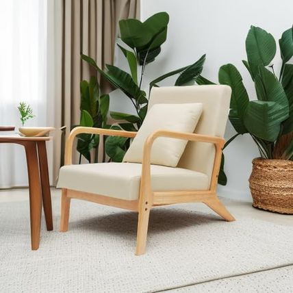 ELUCHANG Mid-Century Modern Accent Chair with Lumbar Pillow,Upholstered Armchair