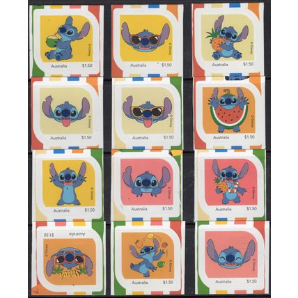 2025, DISNEY'S STITCH. SET OF 12 MINT NEVER HINGED SELF-ADHESIVE MYSTAMPS