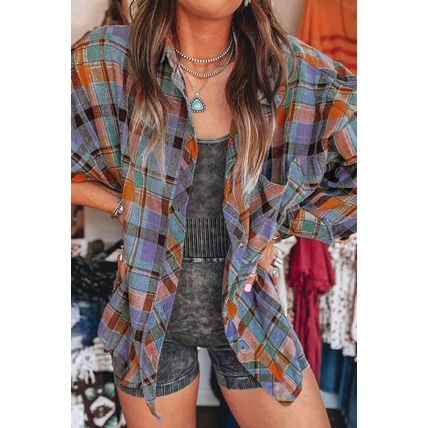 Orange Plaid Print Loose Vintage Shirt