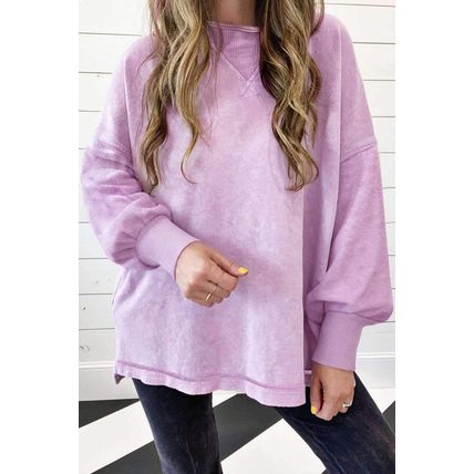 Orchid Petal Mineral Wash Drop Shoulder Pullover Sweatshirt
