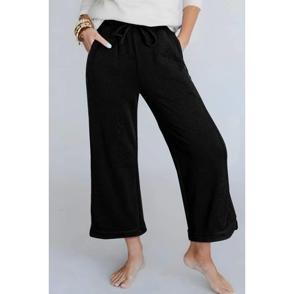 Black Mineral Wash Exposed Seam Wide Leg Pants