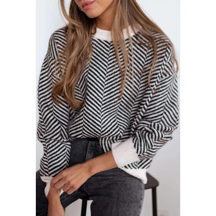 Black Contrast Edge Crew Neck Drop Shoulder Sweater