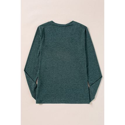 Mist Green Solid Color Long Sleeve V Neck Top