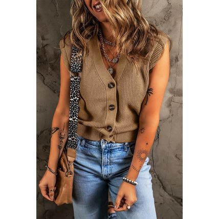 Parchment V Neck Buttoned Front Sweater Vest