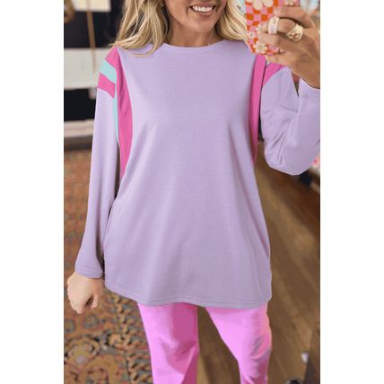 Phalaenopsis Mineral Wash Colorblock Arm Patchwork Oversize Top