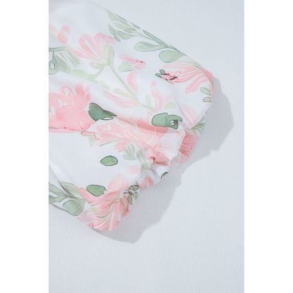 Pink Floral Puff Sleeve V Neck Tied Front Peplum Blouse