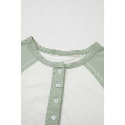 Clearly Aqua Colorblock Raglan Short Sleeve Half Buttons High Low T Shirt