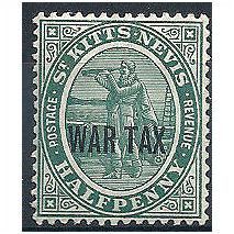 St Kitts Nevis 1916 SG22 1/2d Dull Blue-Green Mtd Mint