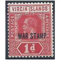 Virgin Islands 1916 SG78 1d Carmine WAR STAMP Mounted Mint.