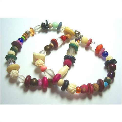 Bracelet #jb002 multi color glass beads 2 strands 8 inch chunky fashion jewelry