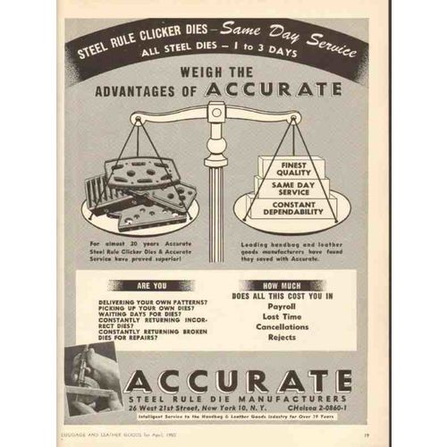 accurate steel rule die manufacturers 1950 weigh advantages vintage ad