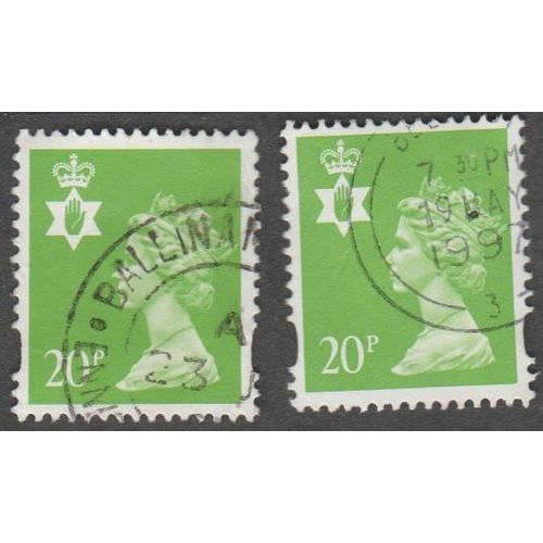 1993-2000 Northern Ireland Machin 20p. Value. Bright Green 1 Ctr Band Fine Used