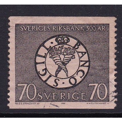 SWEDEN 1968 300th ANNIV BANK OF SWEDEN 70 ore USED SG551 #2