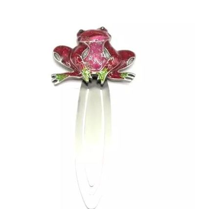 Frog Sitting Bookmark Metal Red & Pink with Enamel & Diamante Detail 11 CM Gift