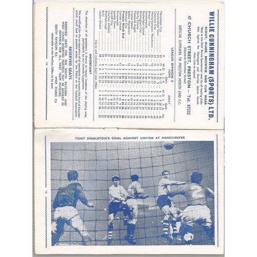 1965-66 PRESTON NORTH END v ROTHERHAM UNITED (Good Condition - No Writing)