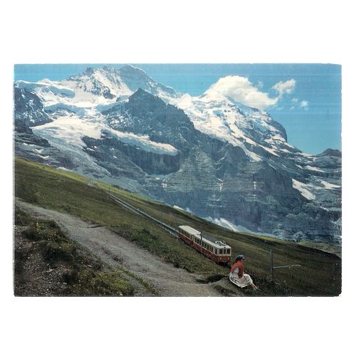 MOUNTAIN TRAIN, JUNGFRAU, SWITZERLAND unused vintage postcard =