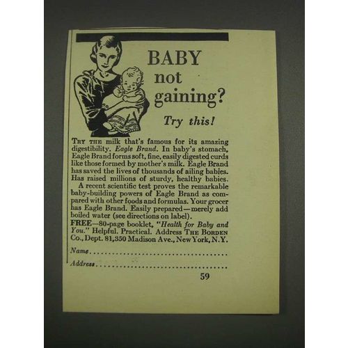 1933 Borden Eagle Brand Milk Ad - Baby Not Gaining?