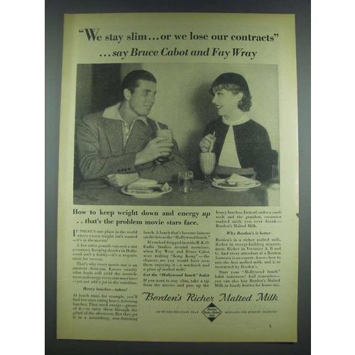 1933 Borden's Malted Milk Ad - Bruce Cabot, Fay Wray