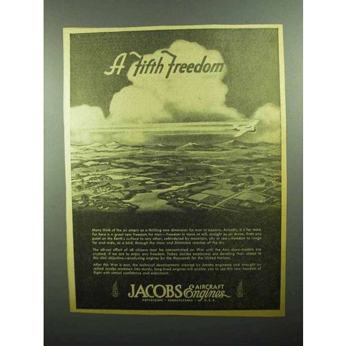1943 Jacobs Aircraft Engines Ad - A Fifth Freedom