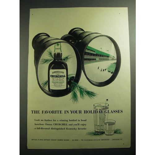1951 Fleischmann's Churchill Bourbon Whiskey Ad - Your Holiday Glasses