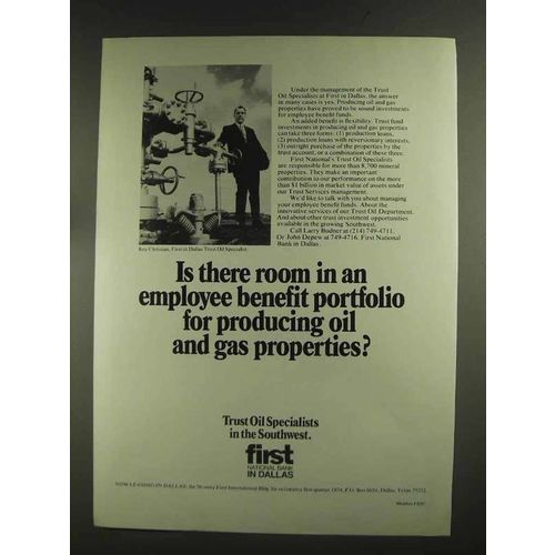 1972 First National Bank in Dallas Ad - Oil and Gas