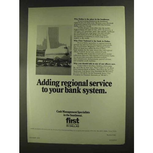 1972 First National Bank in Dallas Ad, Regional Service