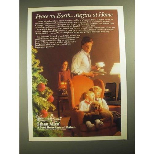 1987 Ethan Allen Galleries Ad - Peace on Earth Begins at Home