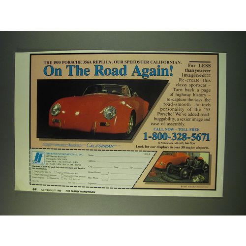 1988 Fiberfab International Speedster Californian Car Ad - The 1955 Porsche