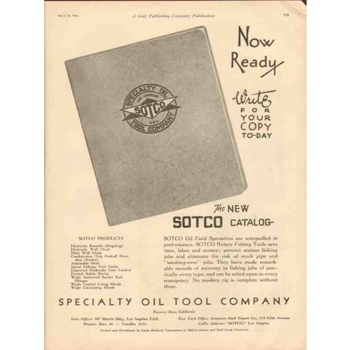 SPECIALTY OIL TOOL COMPANY 1930 Now Ready SOTCO oilfield vintage ad