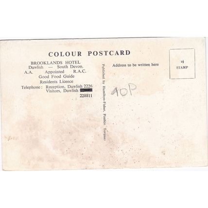 Standard size printed postcard of Brooklands Hotel Dawlish Devon