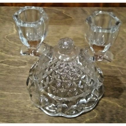 Imperial Candle Holder Clear Crystal Double Cone Base Laced Edge 4.5"