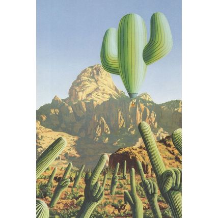 Cactus Plant Hot Air Balloon Painting Postcard
