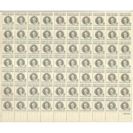 Champions of Liberty Ernst Reuter Sheet of Seventy 4 Cent Stamps Scott 1136
