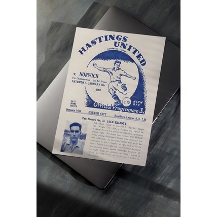 1953/54 FA Cup 3rd Round Programme Cover A4 Print – Hastings United v Norwich C