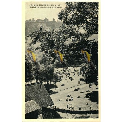 Princes Street Gdns, Castle in Background, Edinburgh, Rare RP Richter Postcard