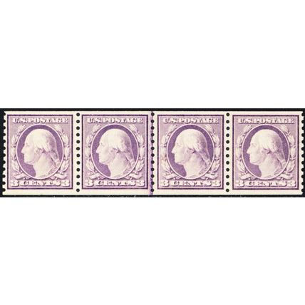 493, Mint XF NH 3¢ Coil Line Strip/4 With APS Certificate - A GEM * Stuart Katz