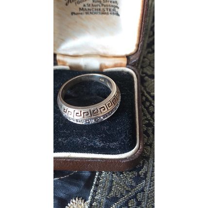 Vintage 1990-s Gold on Silver Half Eternity Greek Design Ring Size UK O, US 7