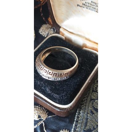 Vintage 1990-s Gold on Silver Half Eternity Greek Design Ring Size UK O, US 7
