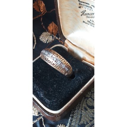 Vintage 1990-s Gold on Silver Half Eternity Greek Design Ring Size UK O, US 7