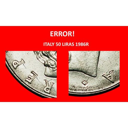 Ⰶ NUDE VULCAN (1954-1989): ITALY ★ 50 LIRAS 1986R! ERROR! ★LOW START★NO RESERVE