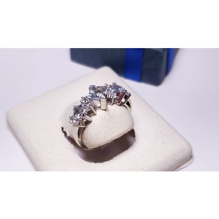 Estate 2.0ctw Natural Princess angled Aquamarine & Wht Topaz 10Kt W/G Ring#21045