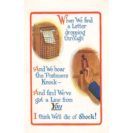 Postman Knocking At Old Lettter Box Antique Comic Postcard