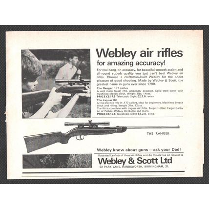 WEBLEY & SCOTT LIMITED of BIRMINGHAM (RANGER AIR RIFLES) :- Original 1965 Advert