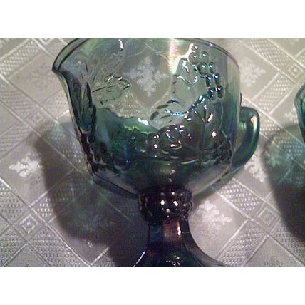 Carnival Glass blue creamer / sugar with tray