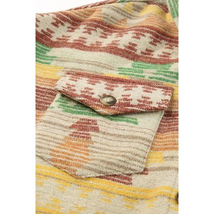 Yellow Western Aztec Print Button Flap Pocket Shacket