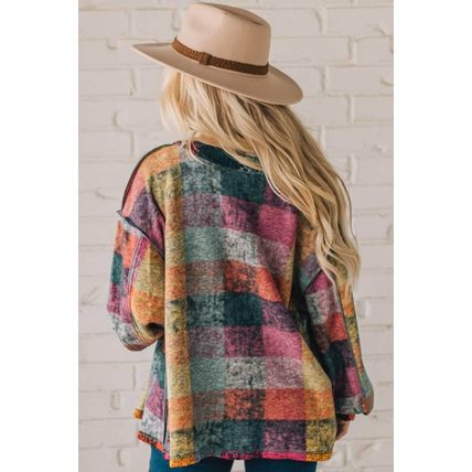 Multicolor Brushed Checked Western Buttoned Jacket