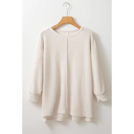 Apricot Waffle Knit Splits Batwing Sleeve Oversized Top