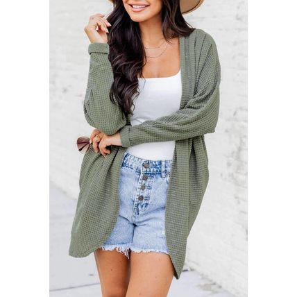 Laurel Green Waffle Knit Open Front Cardigan