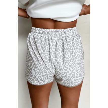White Leopard Elastic Waist Lace up Contrast Trim Casual Shorts