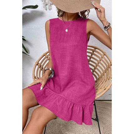 Bright Pink Knot Scoop Back Ruffle Hem Sleeveless Mini Dress